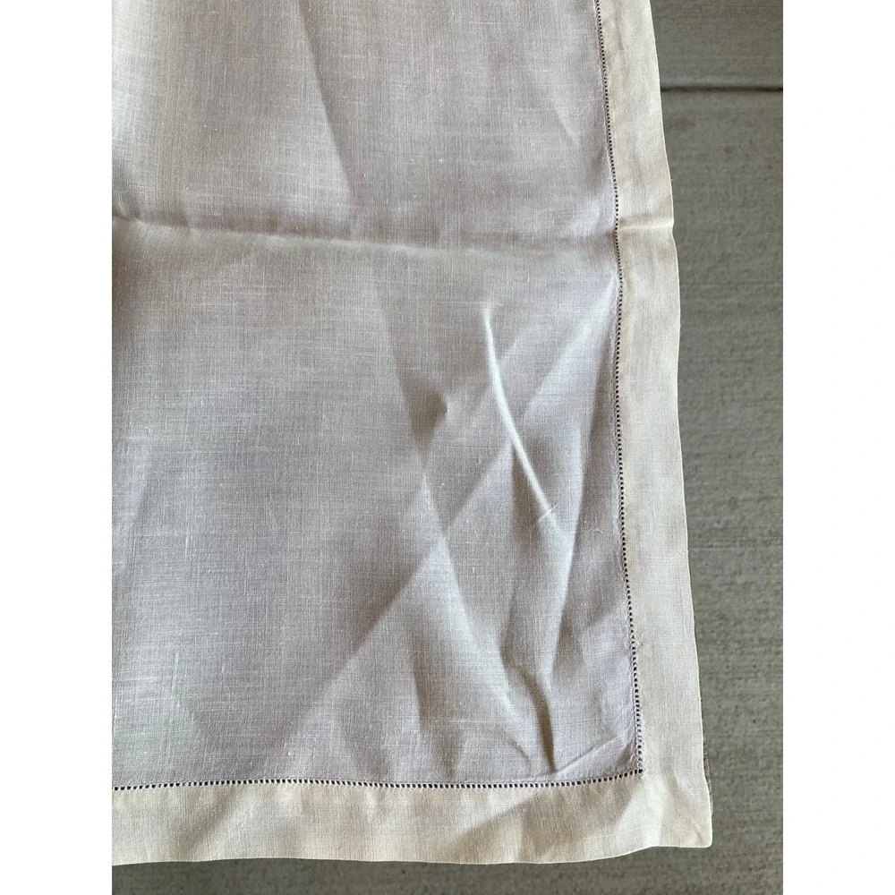 Vintage Cream Linen Square‎ Tablecloth Hemstitch Border 41x41  Classic